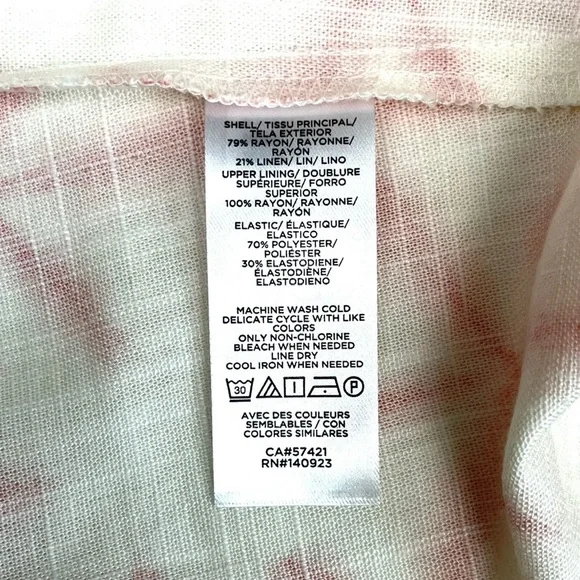 Loft Cami Tank Top Large Petite Linen Blend Cream Pink Stars Boho Baby Doll NWT - Picture 5 of 10